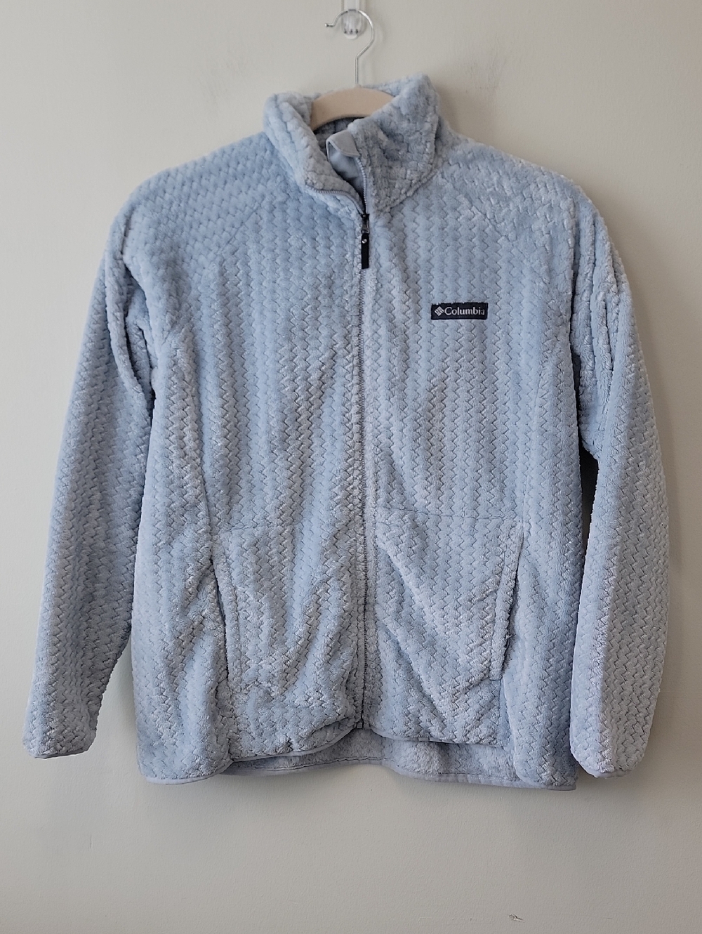 Columbia Light Blue Chevron Plush Fleece Jacket Outdoors Cozy Winter